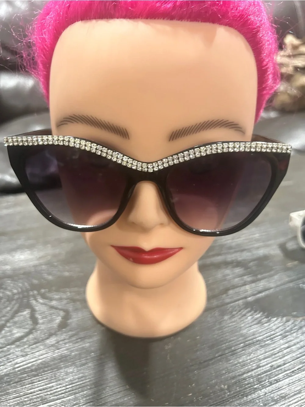 Women's Black Rhinestone Cat-Eye Sunglasses